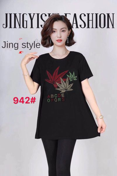 

2020 beautiful mother modal short-sleeved t-shirt summer casual slim t-shirt diamond printing diamond thin style, White