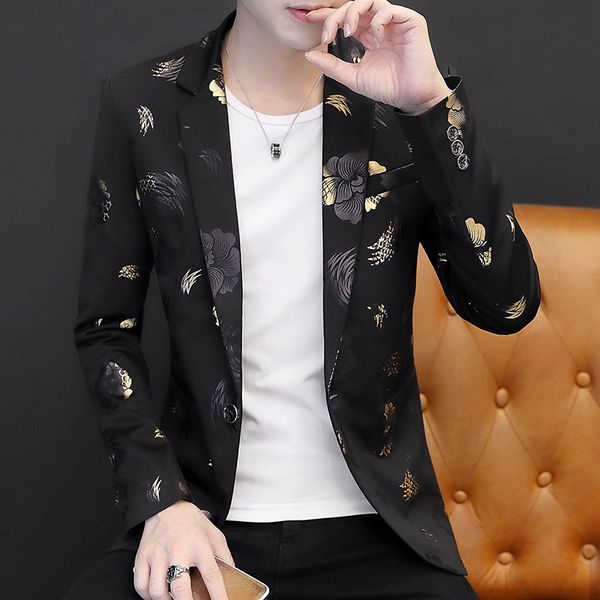 

2019 men autumn new printing single suit leisure suits, teenagers long sleeve cultivate one's morality, White;black