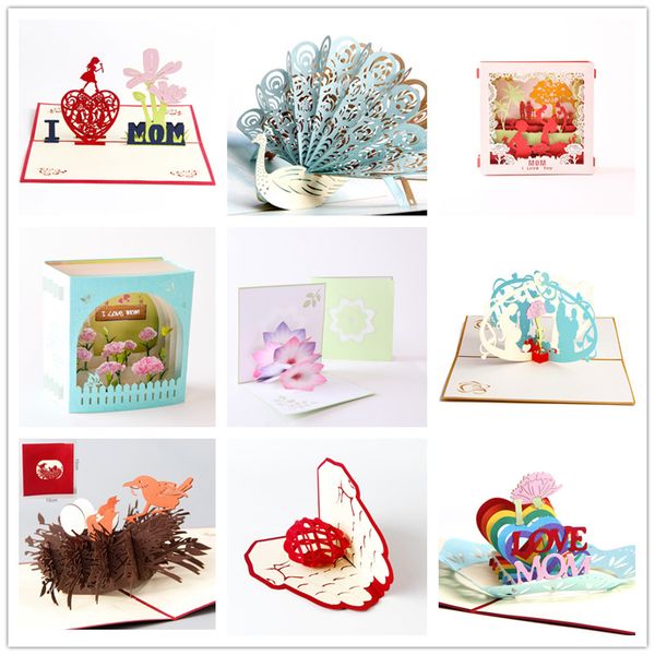 

h&d handmade laser cut 3d up mother's day postcards love mom gifts thank you greeting cards festival flowers drop shipping