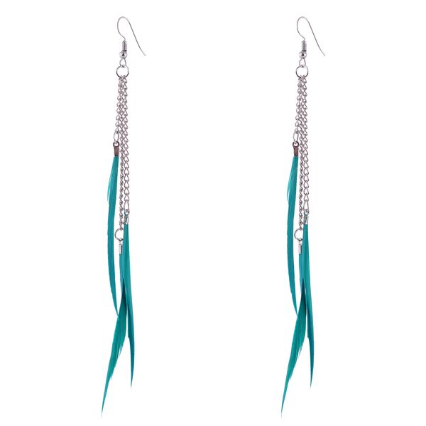 

lureme womens girls feather long tassel hook ear dangle earrings fashion bohemian jewelry bijoux brincos (er005297, Silver