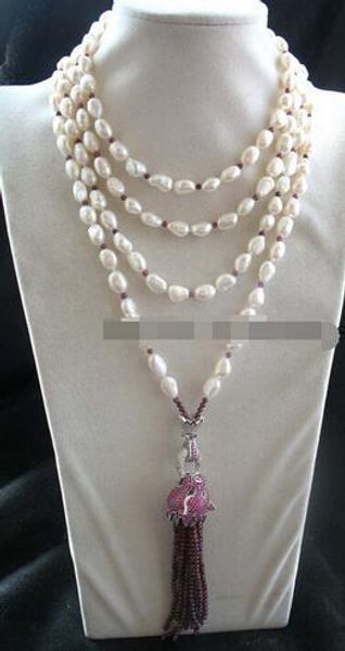 

ddh003263 freshwater pearl garnet leopard necklace 70" nature (b0409), Silver