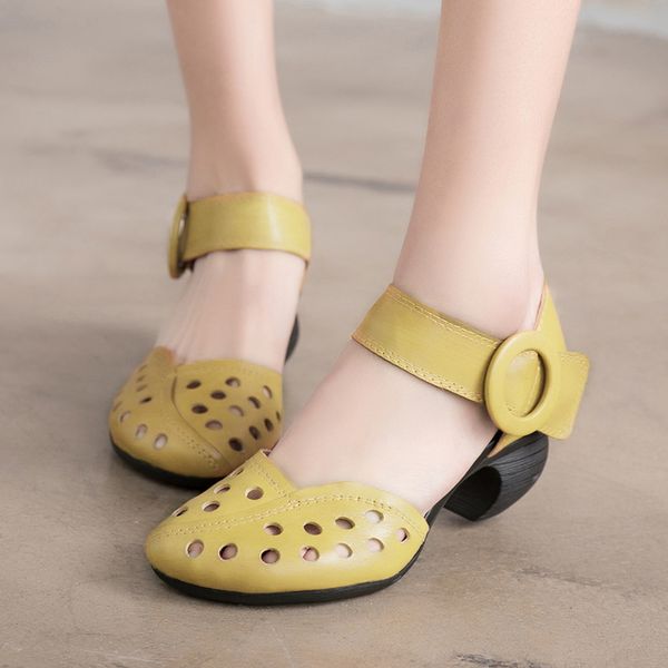 

women leather sandals coffee high heels summer shoes for women embroidery genuine leather retro sandal 2020 handmade, Black