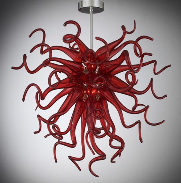 Moderne rote Kronleuchter, handhängende Hängelampen, LED-Lichtquelle, Murano-Deckenleuchter aus mundgeblasenem Glas