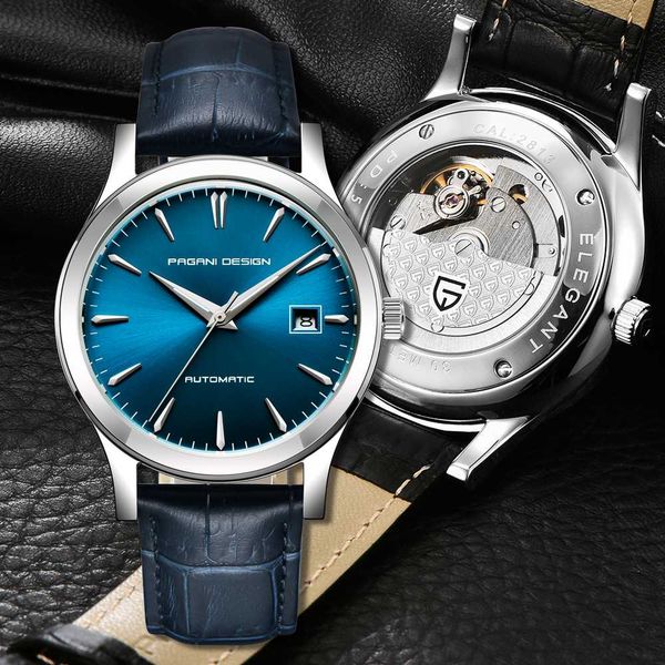 

fashion men mechanical watches brand pagani design waterproof leather casual classic business watch automatic relogio masculino, Slivery;brown