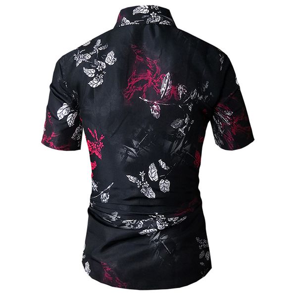 

summer men floral shirt short sleeve stand collar flowers printed beach travel casual shirts -3xl eig88, White;black