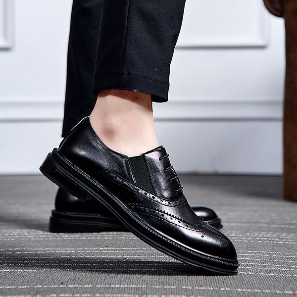 

men formal dress shoes lace up brogue office alligator business dress genuine leather lace up wedding party shoes 4, Black