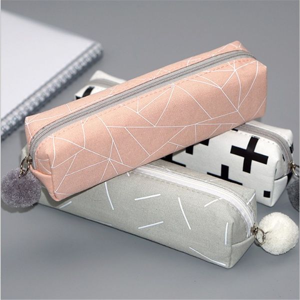 

concise solid color girls student pencil case school for girl stationery canvas pencil bag pencil box school tools