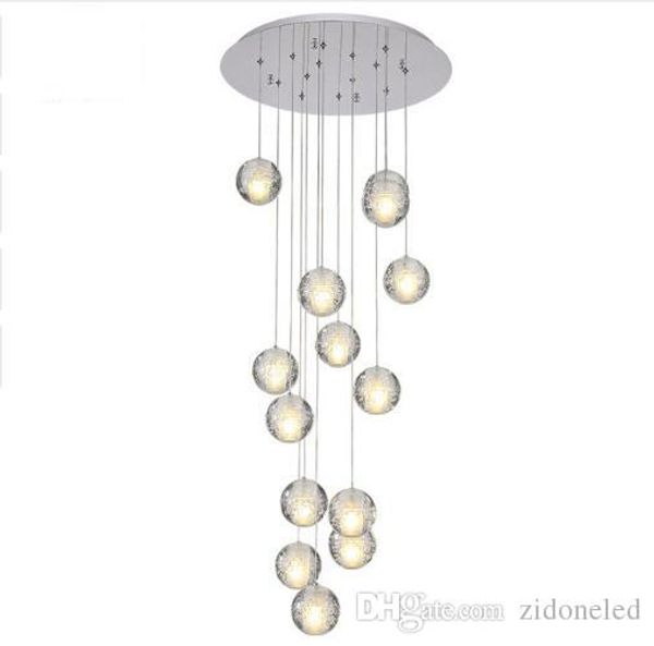 

modern led crystal chandelier large bubble crystal lamps 14 lights hang lustres de cristal stair pendant lighting fixture