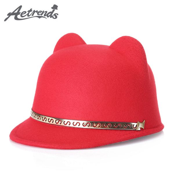 

aetrends] woolen felt cute ears fedora hats for women retro fedoras caps z-5416, Blue;gray