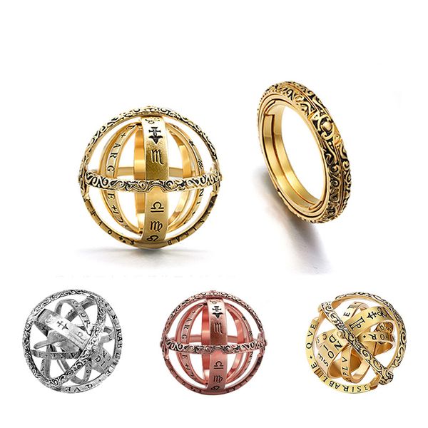 

romad 2019 new fashion foldable astronomical sphere ball ring silver & golden & rose golden color complex rotating finger ring, Golden;silver