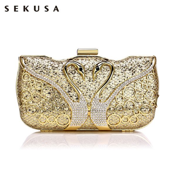 

sekusa animal metal diamonds women clutches sequined chain shoulder wedding party rhinestones bags hollow lady evening bags