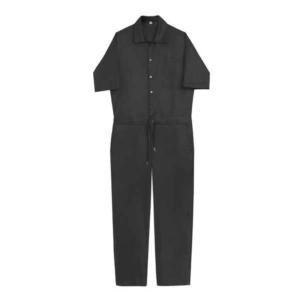 

solid color fashion 2020 men's wide leg loose siamese trousers long sleeve pocket street dress workwear men jumpsuit, Blue