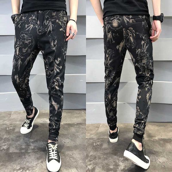

autumn winter floral pants men thick warm slim fit hip hop joggers men all match mens harem pants casual streetwear trousers, Black