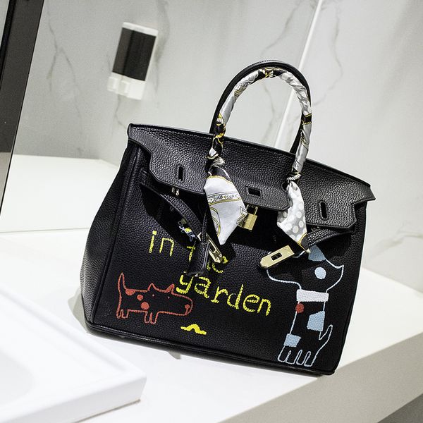 

design spoof youth personality hand-drawn cartoon custom portable large capacity package pu leather dog