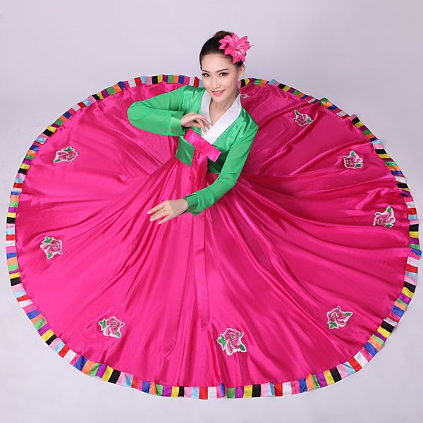 

multicolor traditional korean hanbok dress female korean folk stage dance costume korea traditional costume party, Black;red