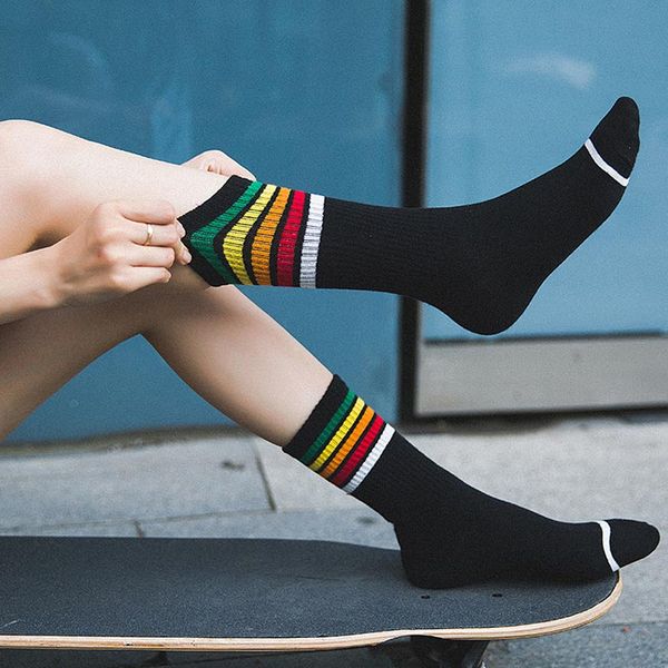 

2019 fashion women yoga cycling socks rainbow short socks hipster skateboard funny art colored patterned ankle harajuku women, Black