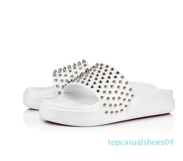 

summer men beach slides red bottom pool fun flats flip flops with spikes slip on sandals popular men rivets casual slipper eu38-47 t04, Black