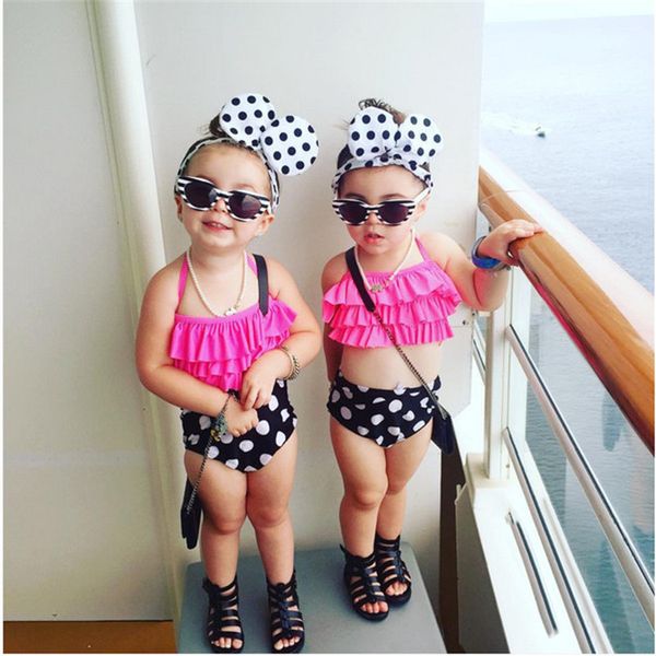 

little girls two-piece polka dots swimsuit kids baby girl bikini suit swimwear bathing swimming swimmer costume clothes