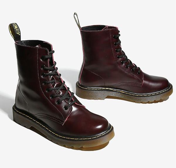 

moraima snc wine red leather lace-up woman boots round toe flat shoes winter inside fur motorcycle leather boots, Black
