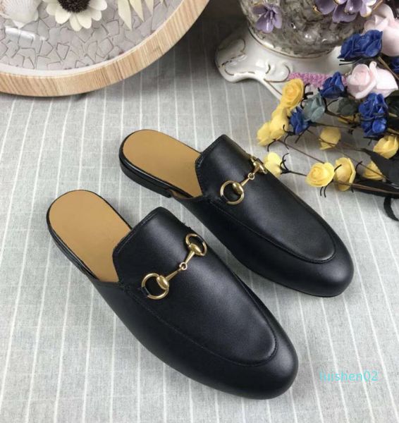 

2020 new flat bottom slipper fabric leather, italy genuine leather +6 color size 35-41 with full package l02, Black