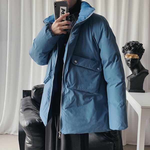 

2019 зима новая пара теплая толстая свободная стойка воротник хлопок мода повседневная чистый большой карман топ бежевый / синий / черный m, Black