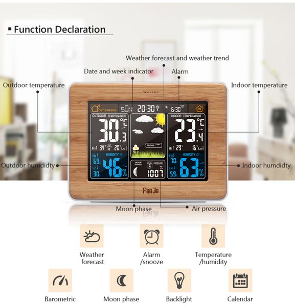 

weather station thermometer digital hygrometer wireless sensor forecast temperature clock wall desk alarm clock