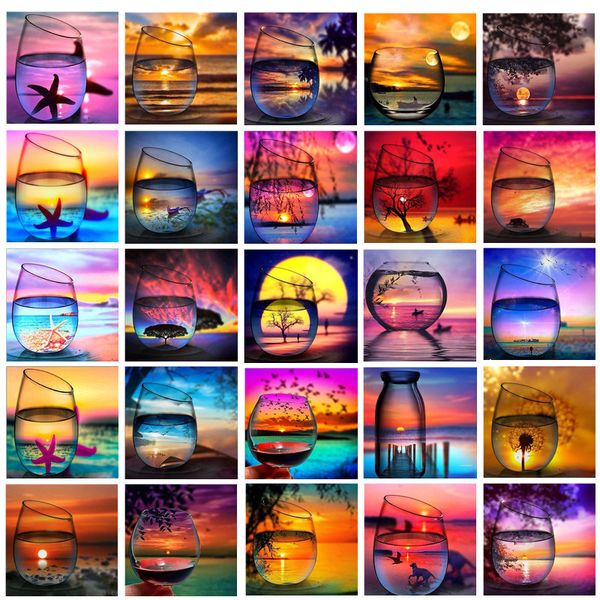 

full drill 5d diamond painting kits wineglass sea moon shadow embroidery cross stitch kits living room mosaic pattern home decor