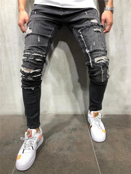 

washed mens hole jeans spring summer light blue skinny pockets designer jean zipper fly pencil pants
