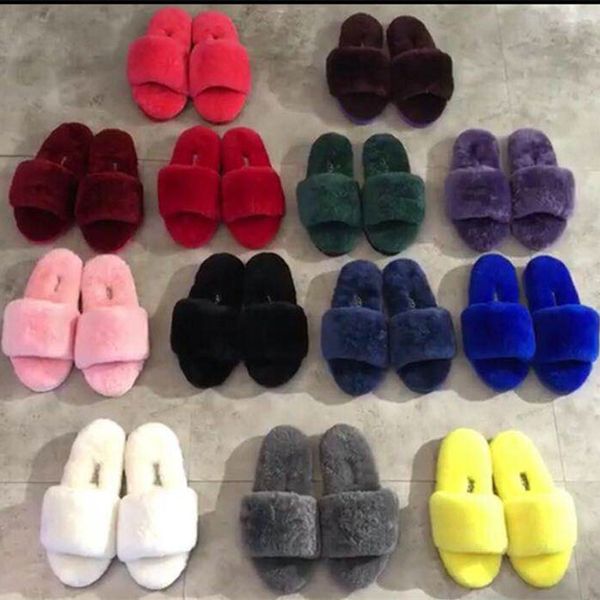 

women flip flops mink soft warm faux fur slides female winter house slippers, Black
