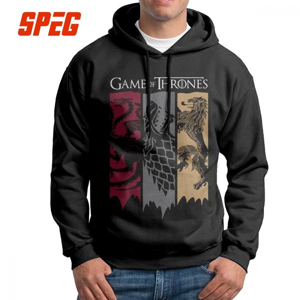 

vintage hoodies man men house stark printed hooded sweatshirts targaryen lannister 100% cotton black