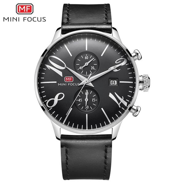 

mini focus black watch men sports watches for men clock leather watch strap fashion men's wristwatch quartz relogio, Slivery;brown