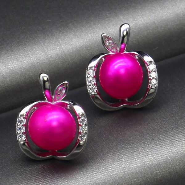 

fashionable exquisite pure silver natural freshwater pearl micro-set zircon earring diy female 925 silver small apple earring, Golden
