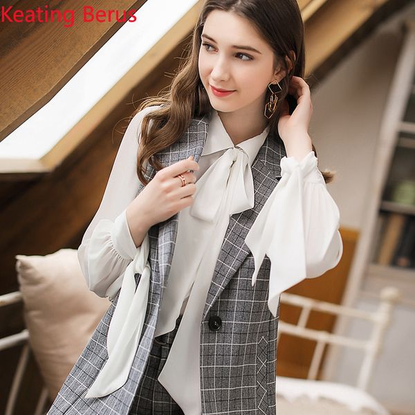 

keating berus women's spring one button plaid vest casual jacket vest fashion women's thin coat retro 0631, Black;white
