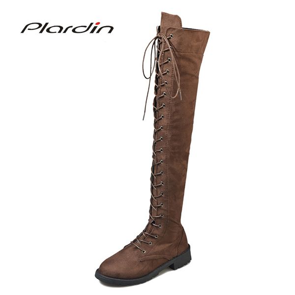 

plardin new plus size 34-43 woman over the knee flat boots faux suede brand women shoes wool women winter boots, Black