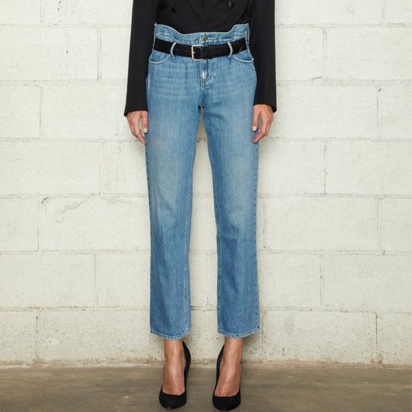 

harleyfashion spring summer high street style high waist washed hole straight jeans pants all-matched loose trousers with belt, Blue