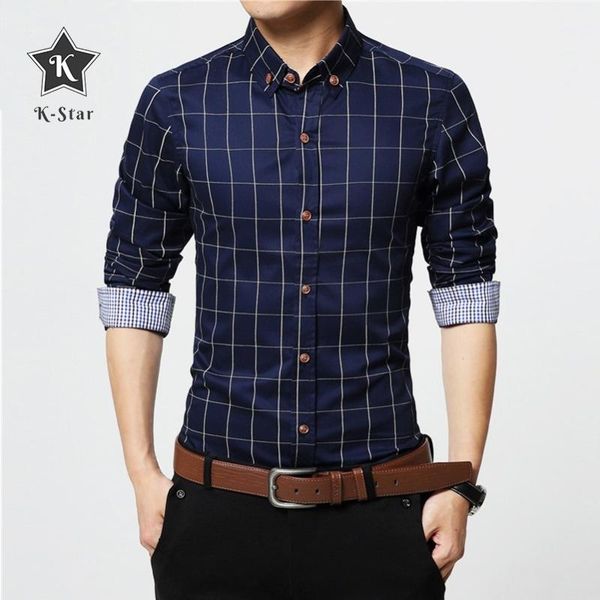 

k-star men's plaid cotton dress shirts male long sleeve slim fit business casual shirt plus size 5xl, White;black