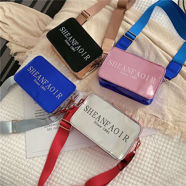 

2019 new style women ladies glossy patent leather shoulder tote bag wide strap handbag