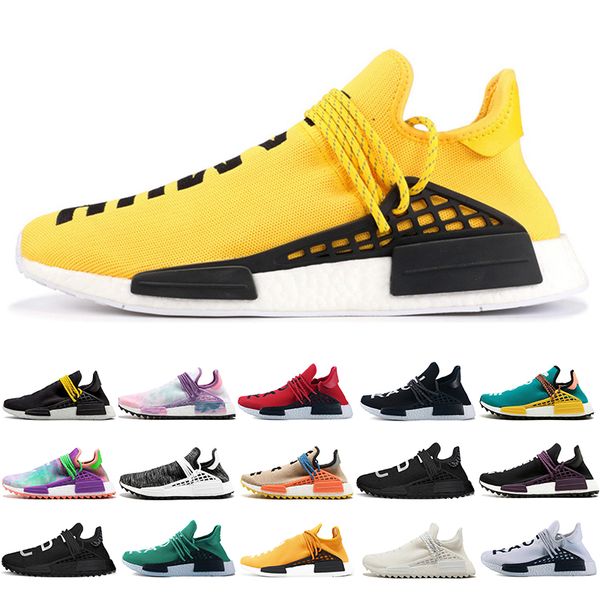 

2019 human race trail running shoes men women pharrell williams hu runner nerd yellow black white blank canvas sport runner sneaker, White;red