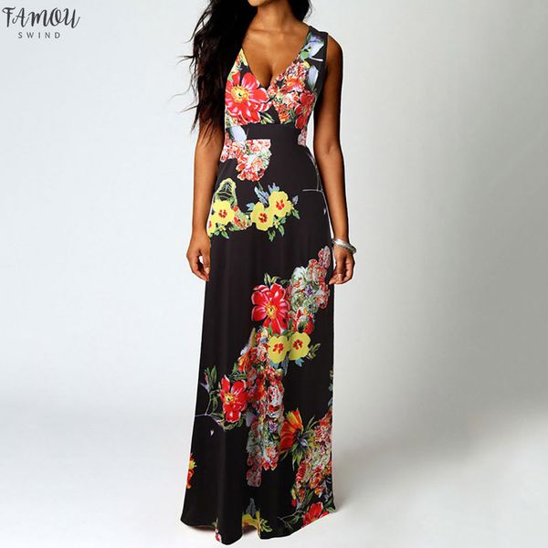 

women dress sleeveless v neck patchwork dresses floral printed draped long maxi dress vestidos female vestidos de verano w0619, Black;gray