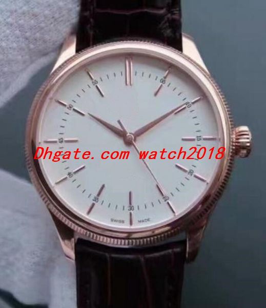 

luxury watch 5 style male dual time white gold black dial leather strap 50509 39mm automatic fashion men's watches wristwatch, Slivery;brown