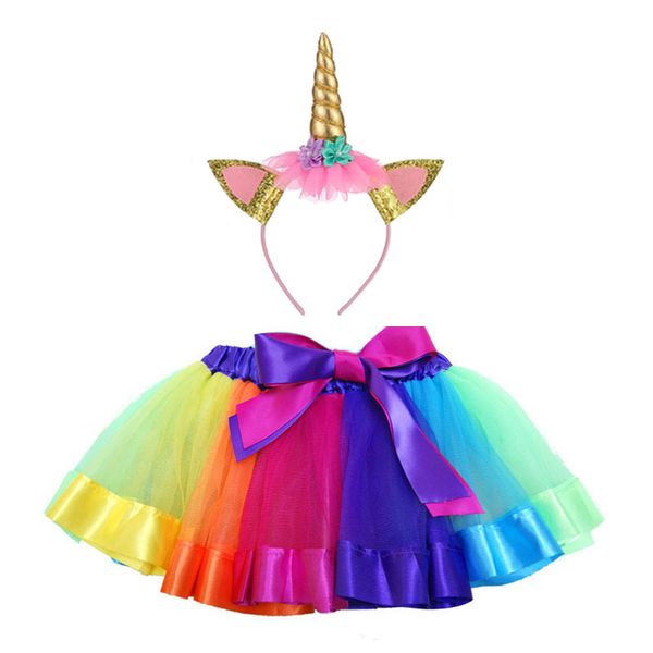 

girls rainbow tutu skirt with unicorn headband children unicorn dress girls birthday party dress kids dance skirt 1-14y, Blue