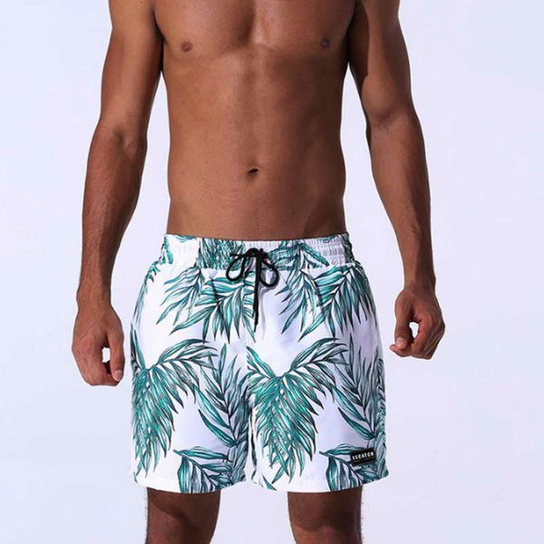 

the pockets swimming trunk green leaf printing swimwear men quick dry beach shorts