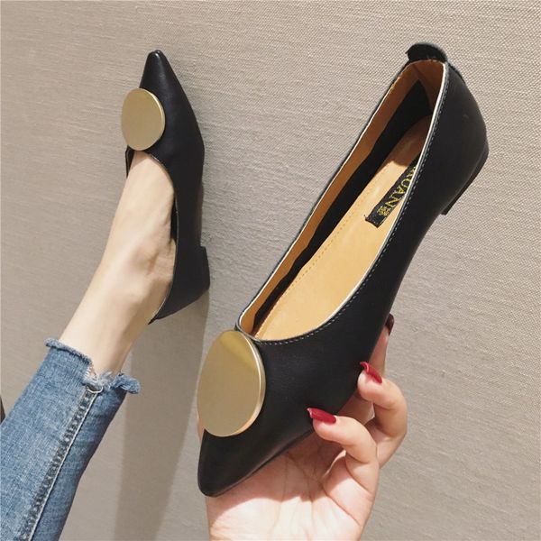 

lace-up spring new pointed toe black ballet flats fashion shallow slip-on casual women 2019 ballet rubber pu flat woman leather