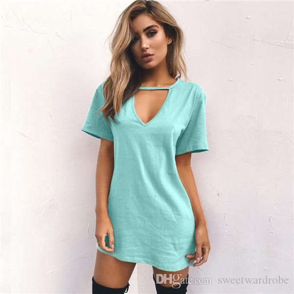 

2019 лета женщин t-shirt повседневная сыпучие с коротким рукавом sexy v-образным вырезом хлопок tee shirt длинные tops плюс размер 3xl, White