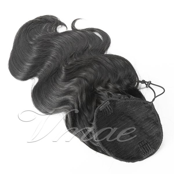 

brazilian natural color 100g 120g 14 to 30 inch weave straight body wave drawstring ponytail virgin human hair extensions, Black