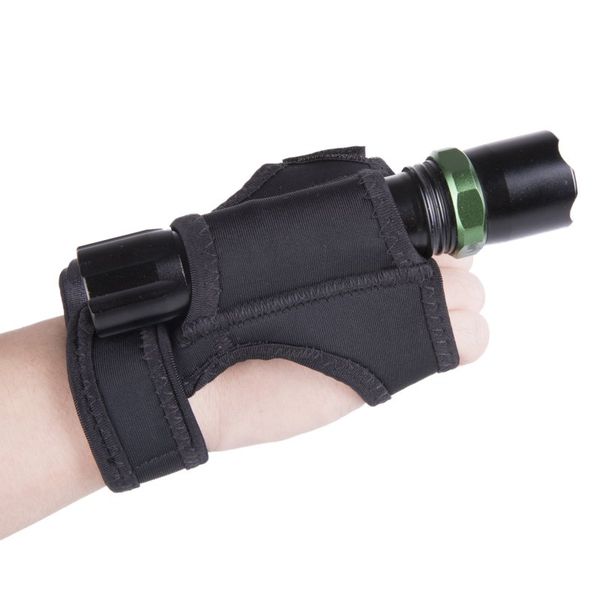 

outdoor underwater dive waterproof led torch holder soft black neoprene hand arm mount wrist strap glove hand free