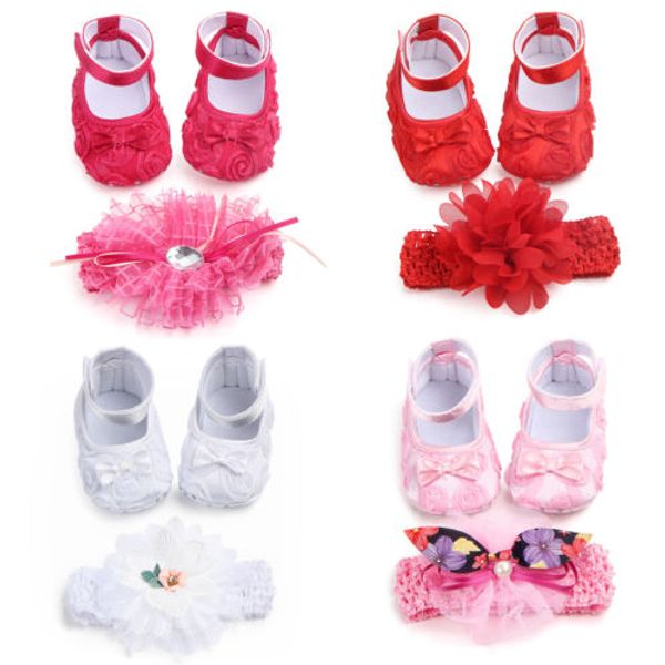 

newborn baby sweet girl flower elastic band newborn walking soft shoes headwear