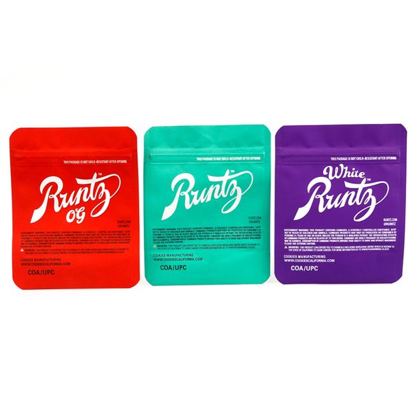 

Runtz OG Mylar Bag White 3.5g Purple Red Green Zipper Bag 3.5g Smell Proof Childproof Dustproof Storage for Dry Herb Tobacco Flower