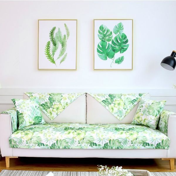 

nordic leaf flowers printing breathable sofa couch covers anti-dust slipcover sofa mat home textile funda de ddw016