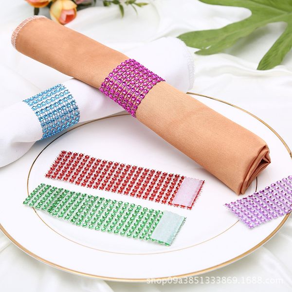 

wholesale 50pieces/bag napkin rings handmade rhinestone plastic drills napkin ring wedding party l dining-table decoration